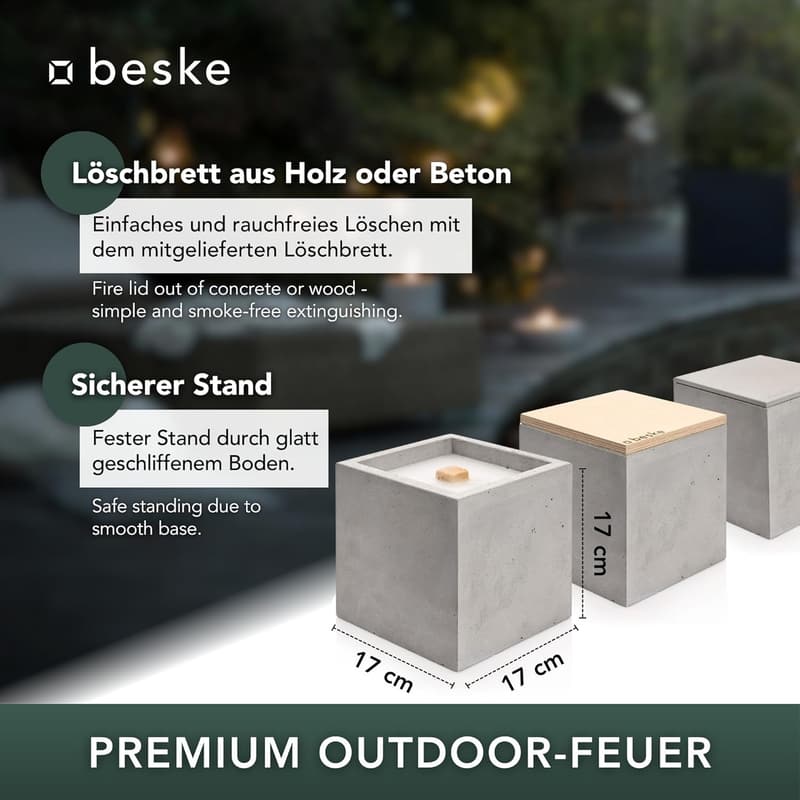 Betonfeuer 'Fuego' – Premium Kerzenfresser aus Deutschland, 17x17x17cm