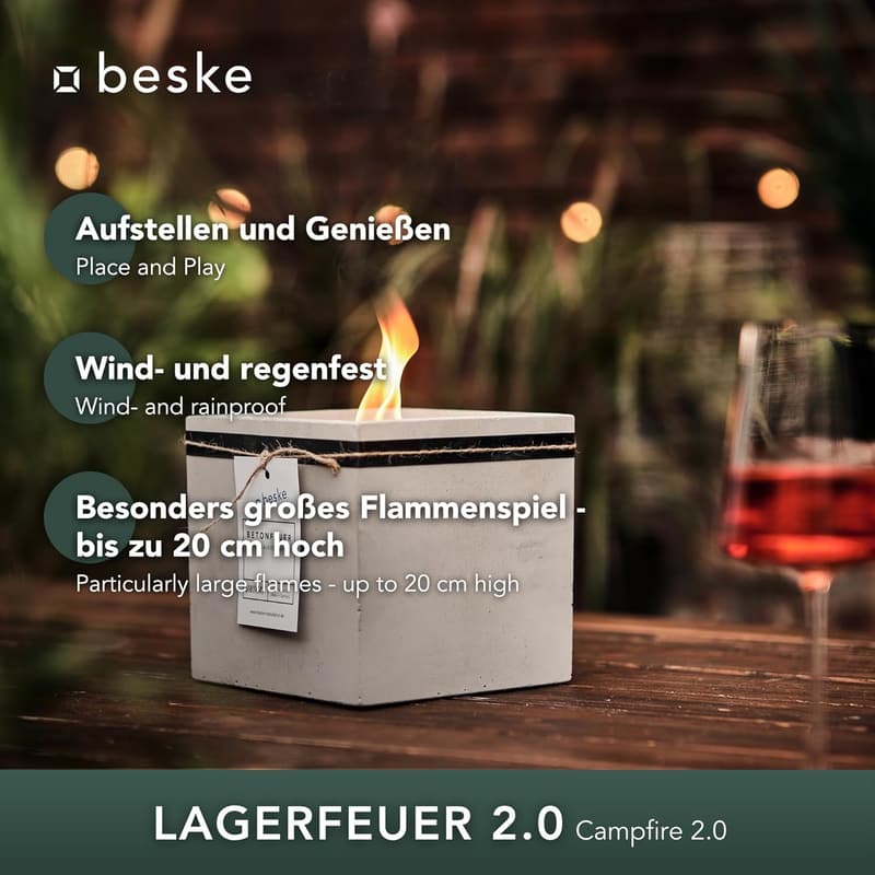 Betonfeuer 'Fuego' – Premium Kerzenfresser aus Deutschland, 17x17x17cm