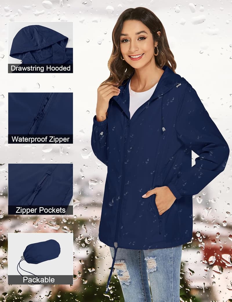 Leichte, wasserdichte Damen-Regenjacke für Reisen und Freizeit