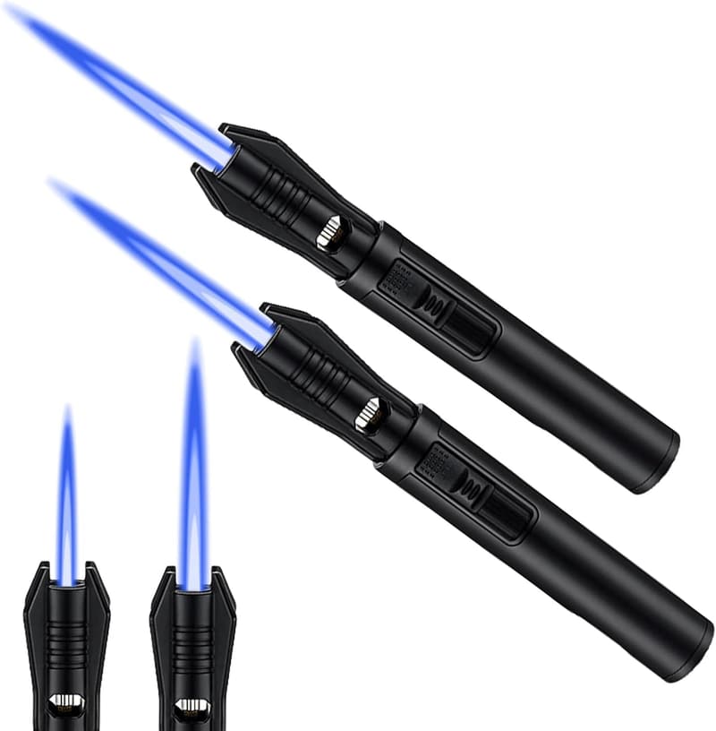 2er Set 13,6 cm Nachfüllbares Jetflamme-Feuerzeug für Kerzen und Grill