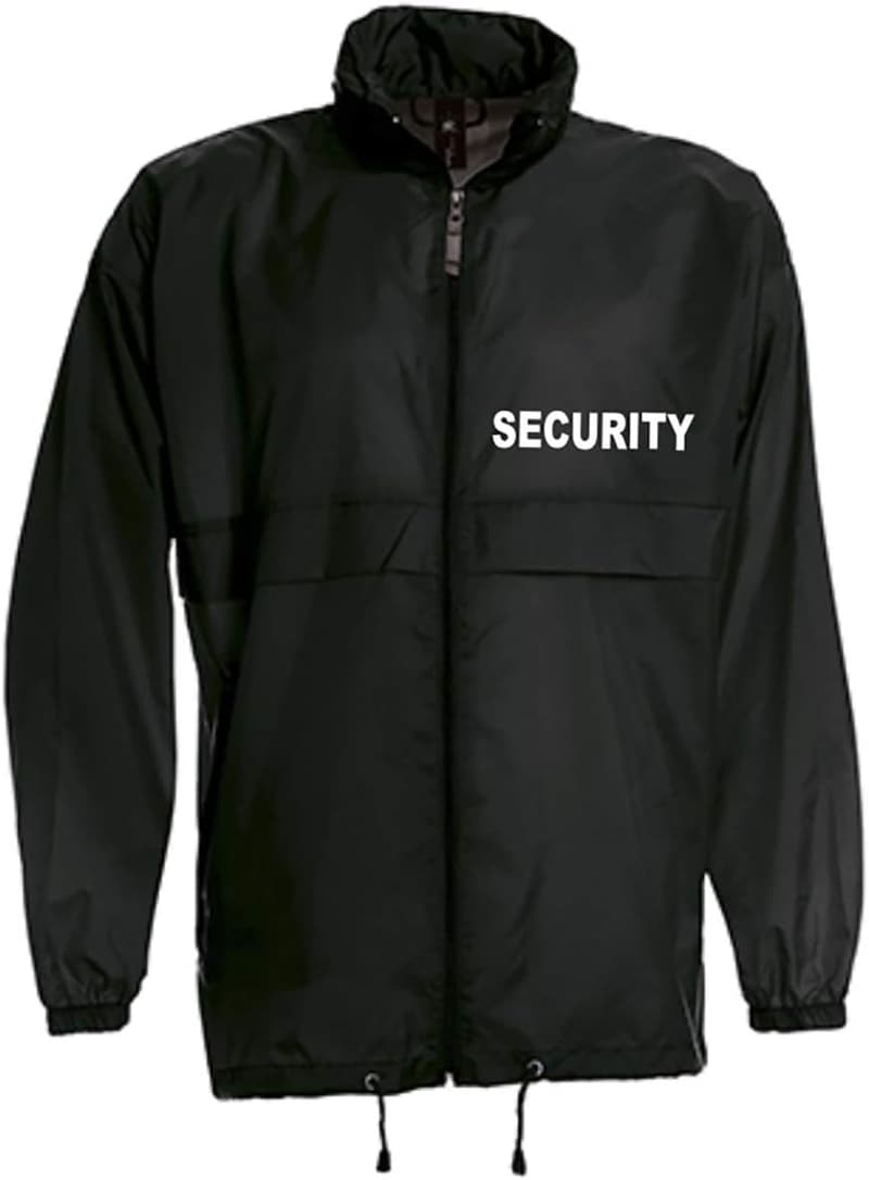 Sicherheits-Windbreaker/Regenjacke mit Kapuze, schwarz, wasserdicht, S-XXXL