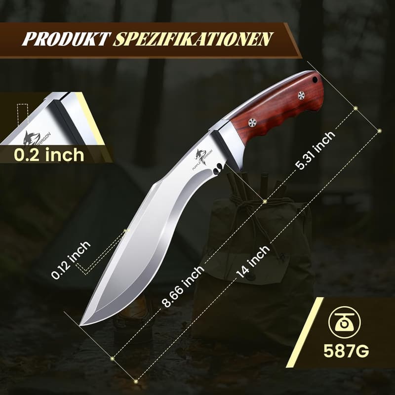 Purple Dragon Survival-Messer mit Lederscheide und Holzgriff