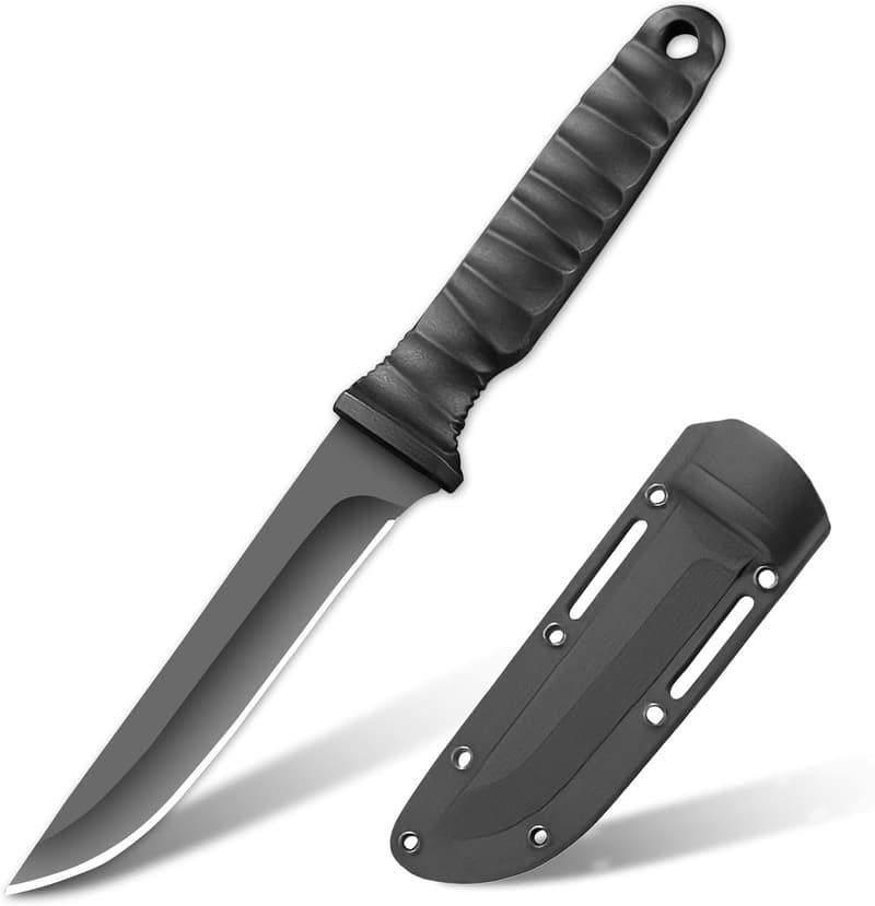 Scharfes Survival-Jagdmesser mit Kydexscheide - EDC Outdoormesser (Schwarz)