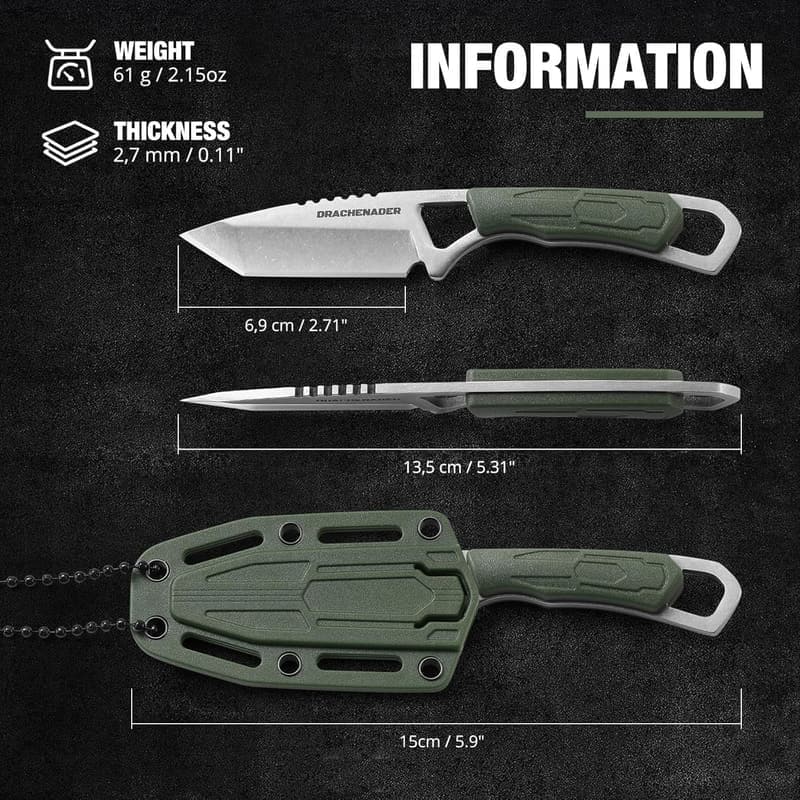 Drachenader Tanto-Messer – Kleines Fulltang-Outdoormesser mit Kunststoffscheide