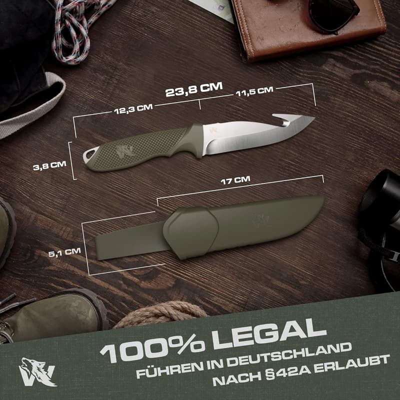 WHUNTER 2 Jagdmesser D2 Stahl mit Aufbrechhaken für Outdoor-Aktivitäten