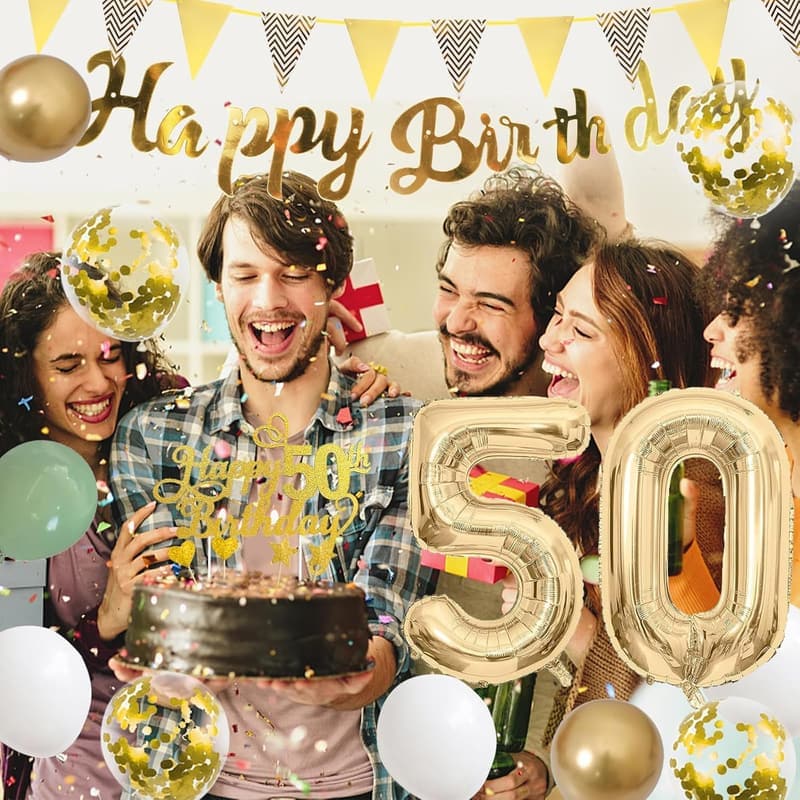 50. Geburtstag Deko-Set für Frauen – Salbeigrün, Gold & Weiß, mit Ballons und Banner