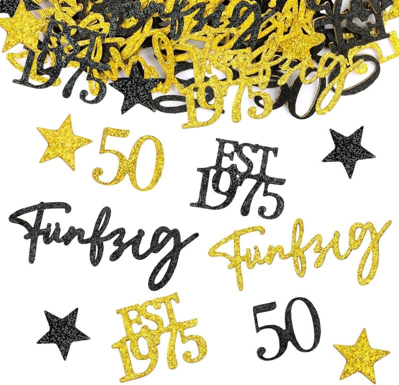 50. Geburtstag Tischdeko - 150 Stück Glitzer Konfetti Schwarz Gold