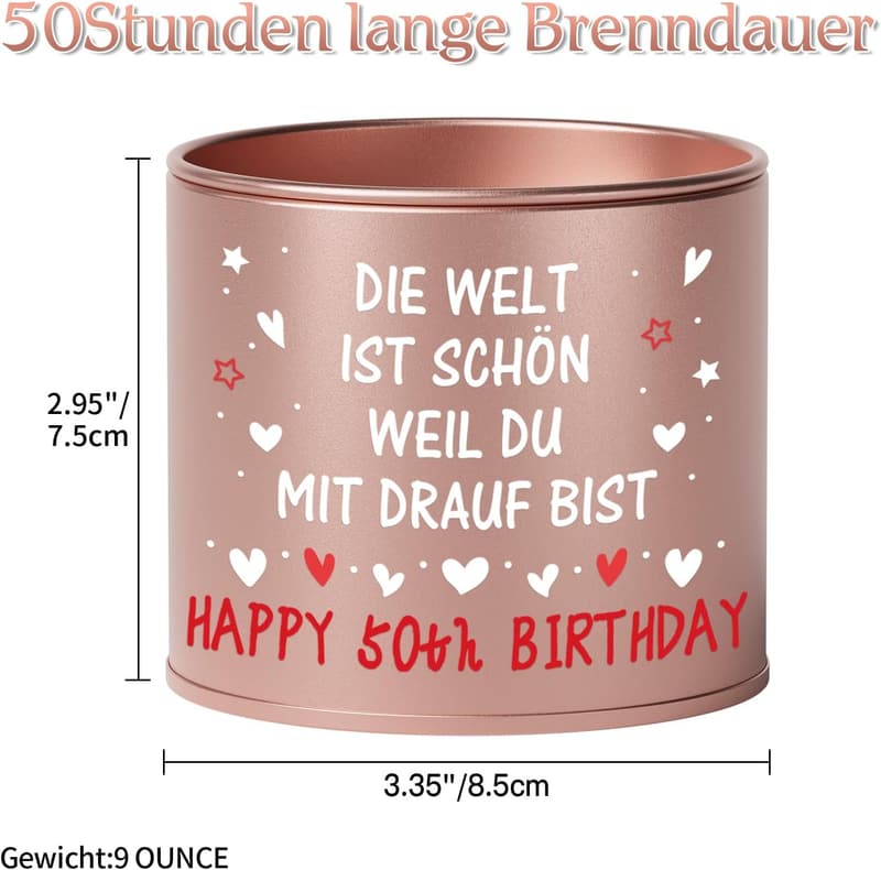 50. Geburtstag - Metallkerze als Geschenk für Frauen