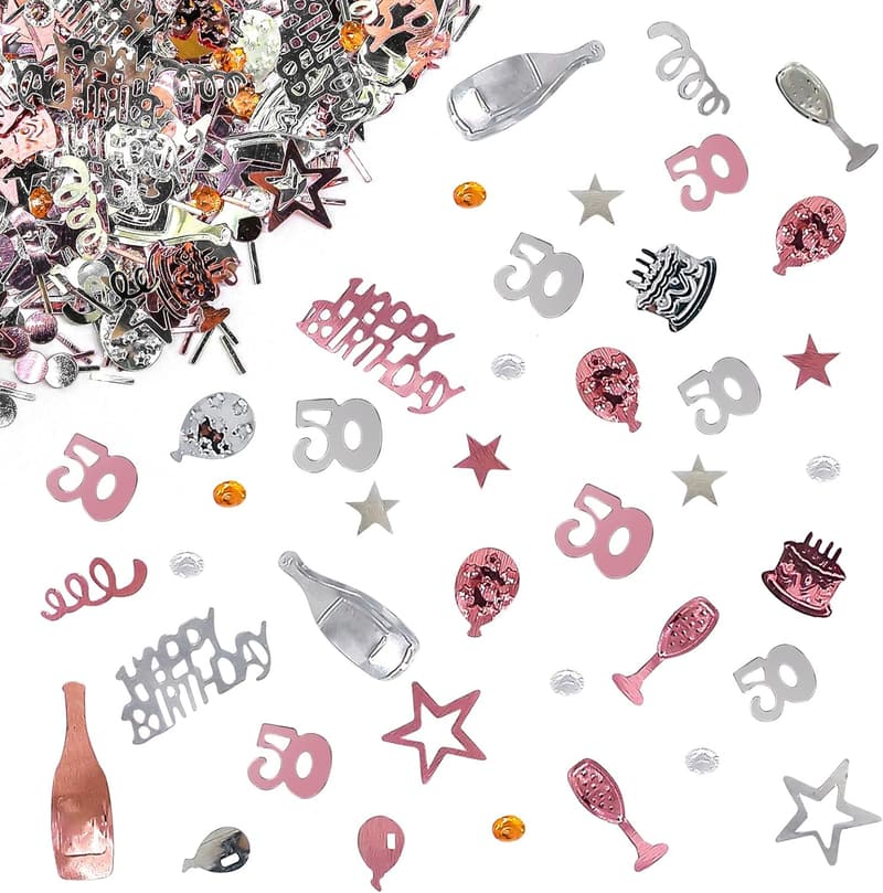 50. Geburtstag Deko Set mit Roségold Konfetti für Jubiläumsfeiern