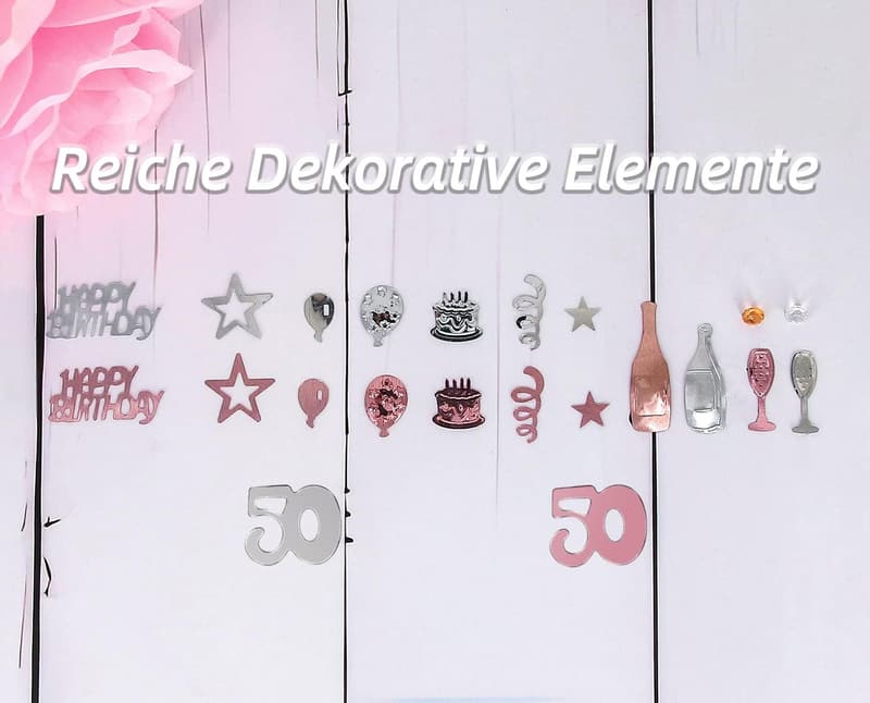 50. Geburtstag Deko Set mit Roségold Konfetti für Jubiläumsfeiern