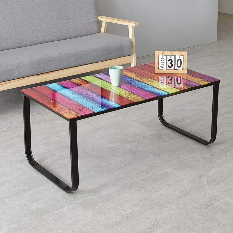 Moderner Rechteckiger Couchtisch aus 6 mm gehärtetem Glas und Metall, 100 x 50 x 42 cm