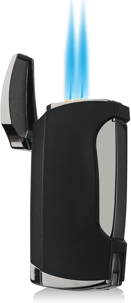 Double Jet Flame Fackelfeuerzeug in Schwarz mit Crackle-Finish