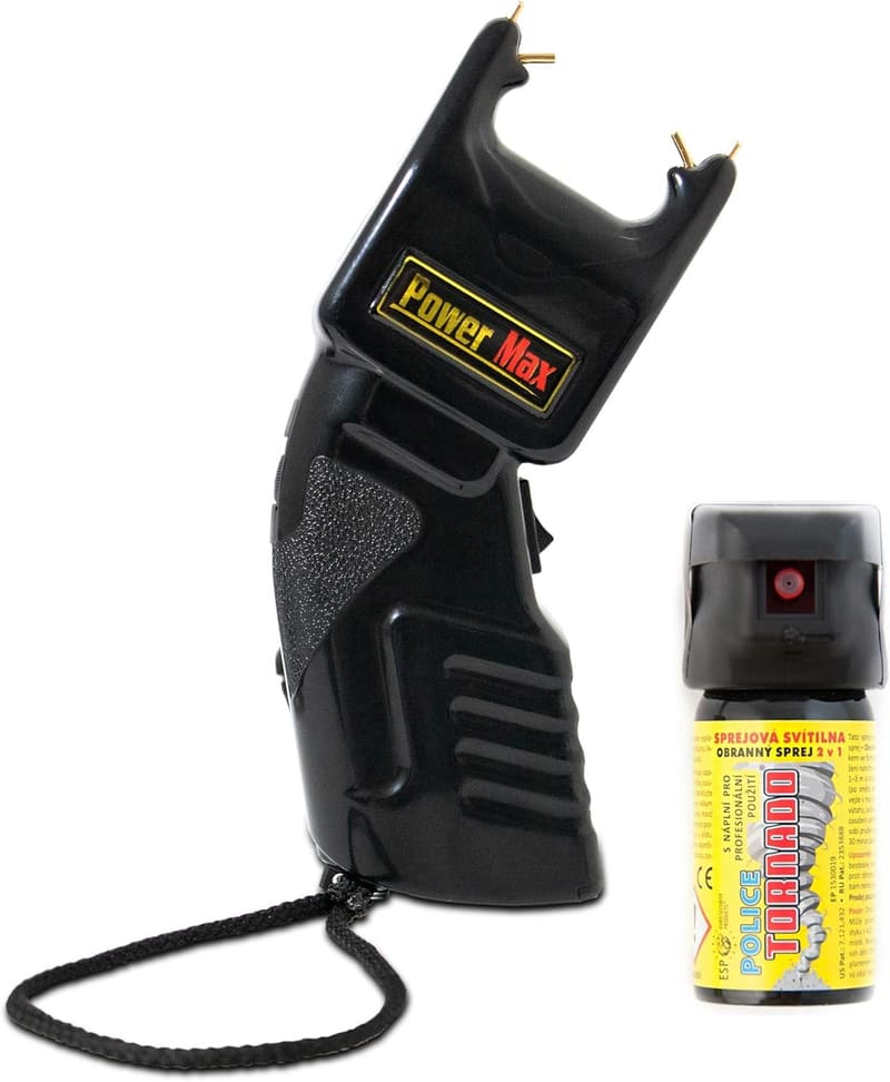 Power Abwehrset: 500.000 Volt Elektroschocker mit PTB-Zulassung & Pfefferspray 40ml