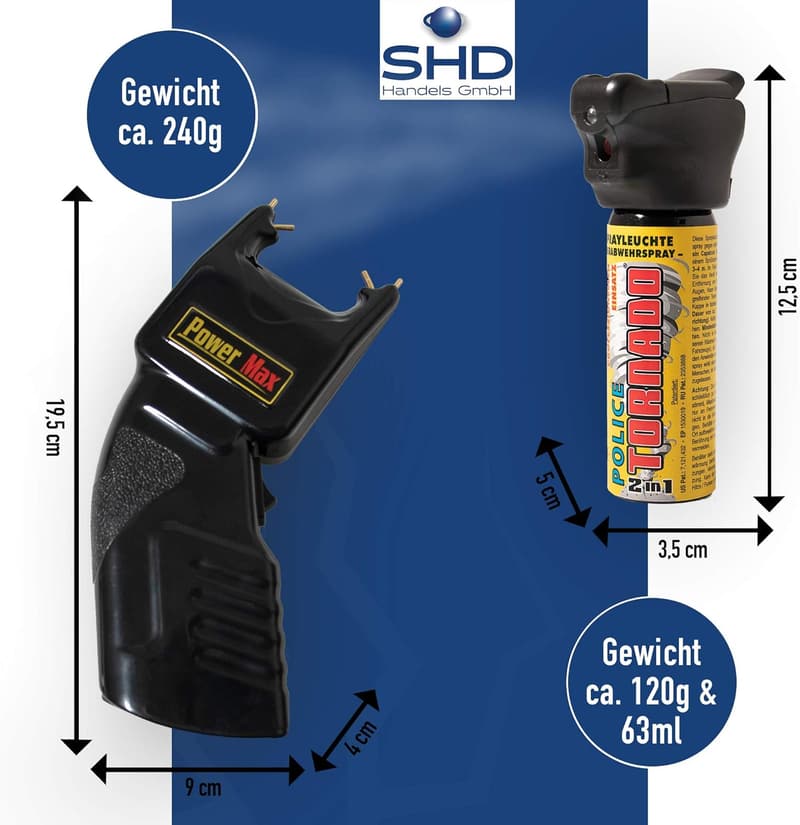 Elektroschocker mit 500.000 Volt und 63ml Pfefferspray zur Tierabwehr