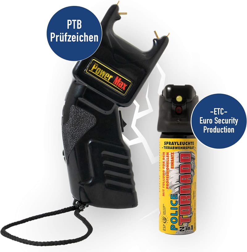 Elektroschocker mit 500.000 Volt und 63ml Pfefferspray zur Tierabwehr