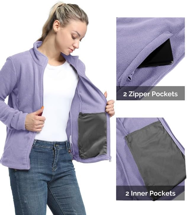 Leichte antistatische Fleecejacke für Damen mit Stehkragen