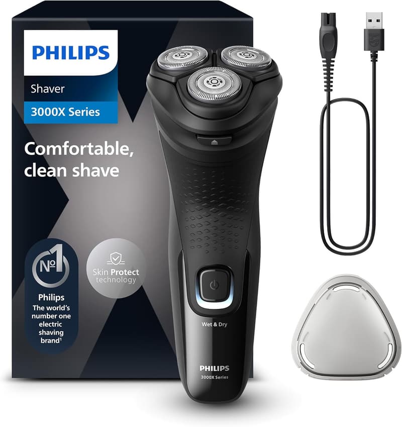 Philips Rasierer Series 3000X – Elektrischer Nass- und Trockenrasierer für Männer, Schwarz, mit SkinProtect-Technologie