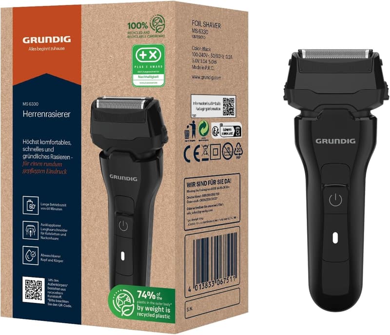 GRUNDIG MS 6330 Herrenrasierer mit 60 Min Laufzeit aus 74% Recyclingkunststoff