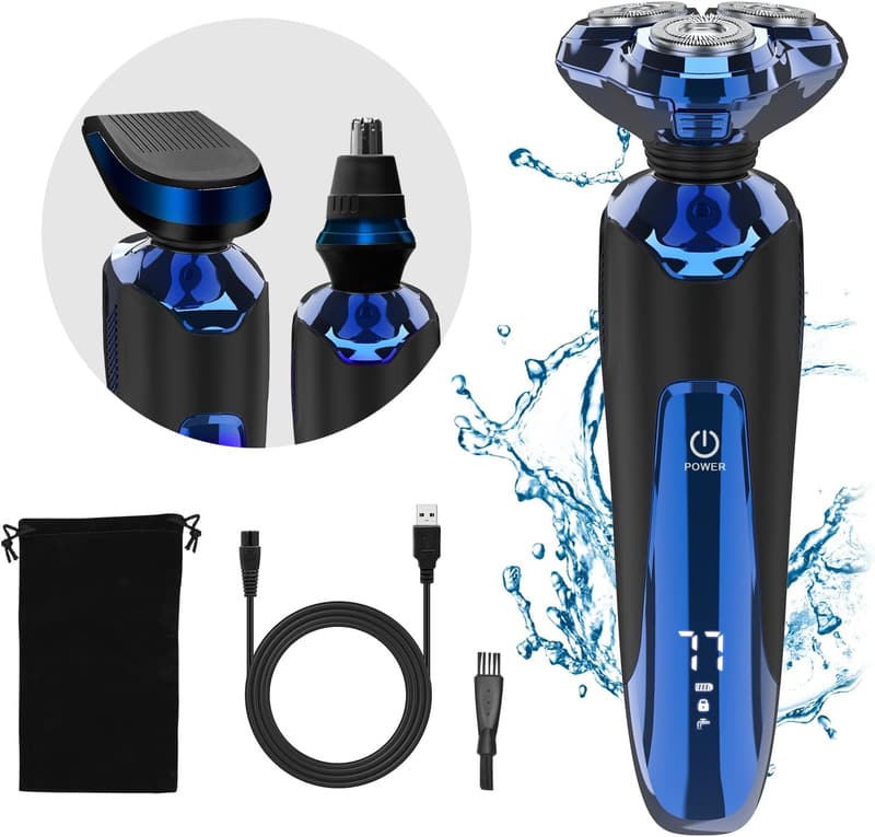 Elektrischer Rasierer für Herren - Wasserdicht, Akku, Nass & Trocken, mit Trimmer