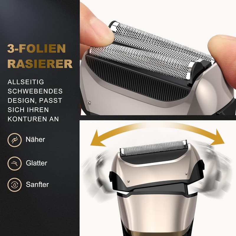 Wiederaufladbarer 2-in-1 Elektrorasierer für Herren, IPX7, 100 Min Laufzeit