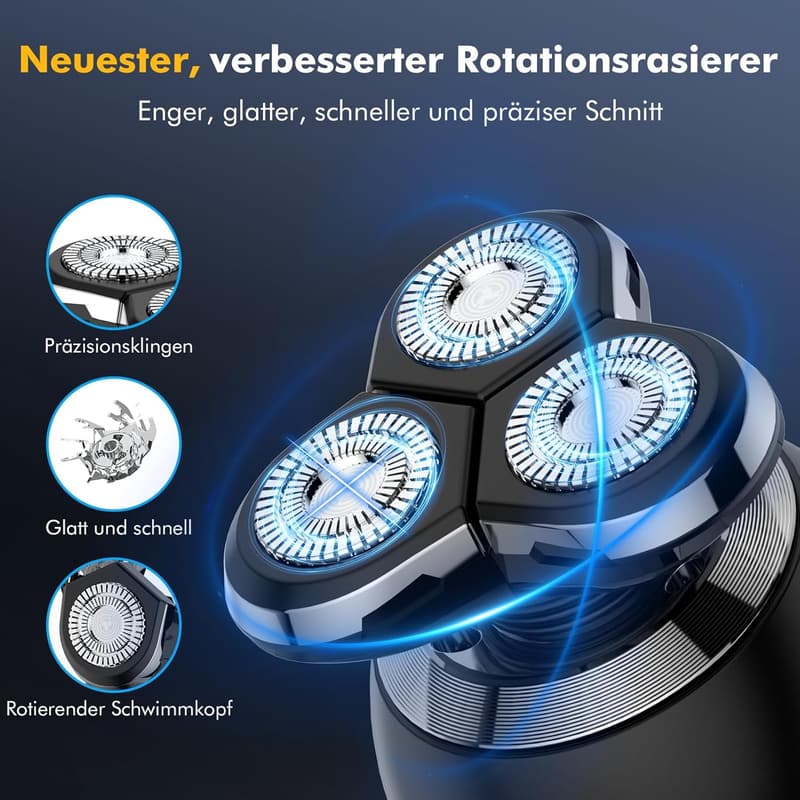 Elektrischer 5-in-1 Rasierer für Herren, kabellos, wasserdicht IPX7