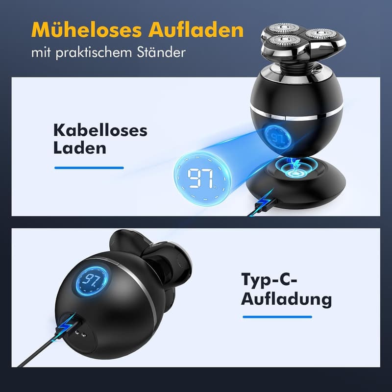Elektrischer 5-in-1 Rasierer für Herren, kabellos, wasserdicht IPX7