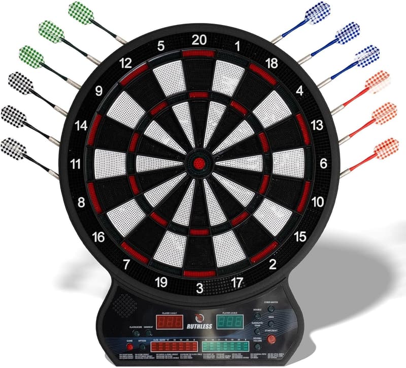Ruthless R600 Elektronische Dartscheibe mit 4 Dartpfeilen – 27 Spiele für bis zu 8 Spieler