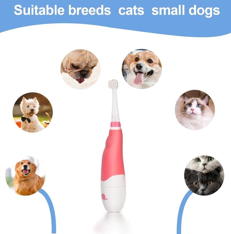 Elektrische Zahnbürste für kleine Hunde und Katzen, mit weichen Borsten und Suchlicht