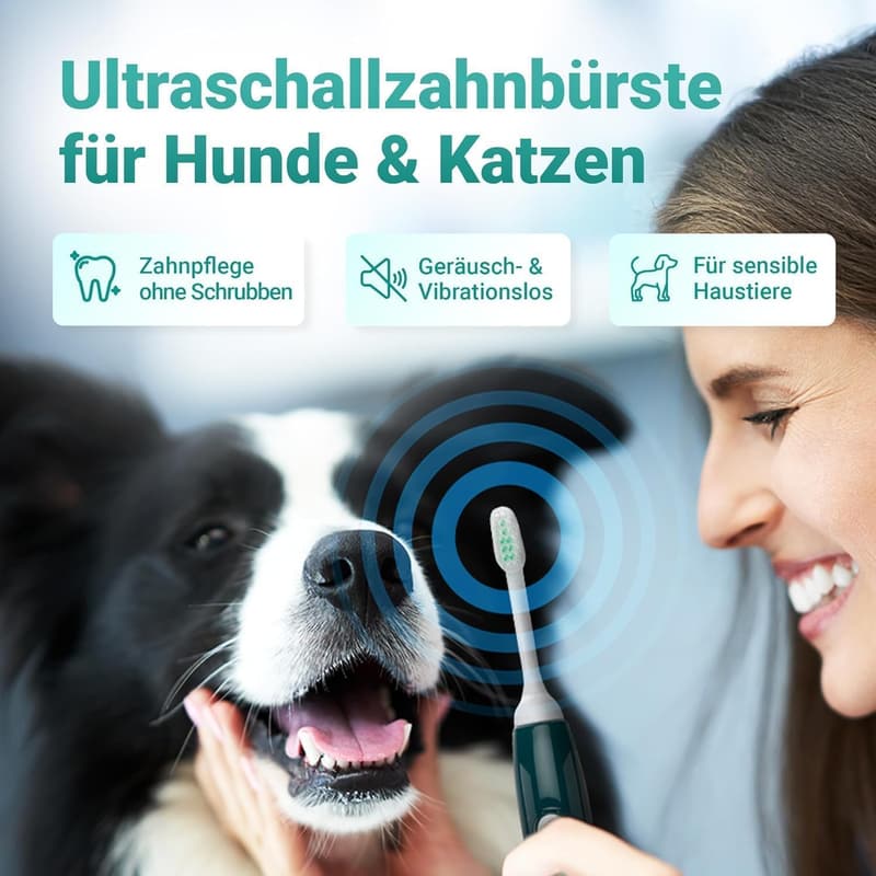Ultraschall-Zahnbürste für Hunde und Katzen - geräuschlos, 96 Mio. Schwingungen