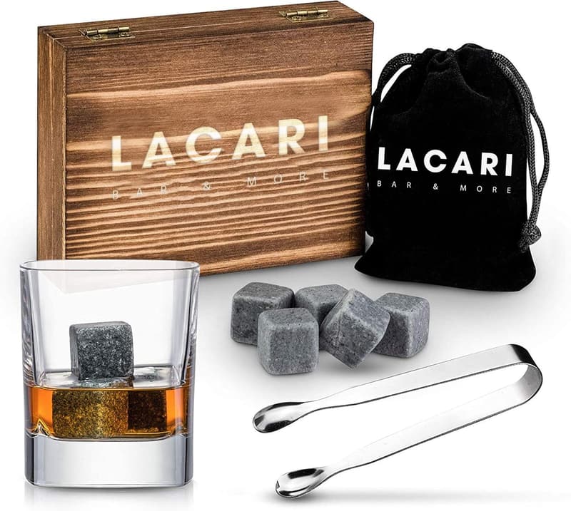 Whisky Geschenkset mit 9 wiederverwendbaren Steinen und Holzbox