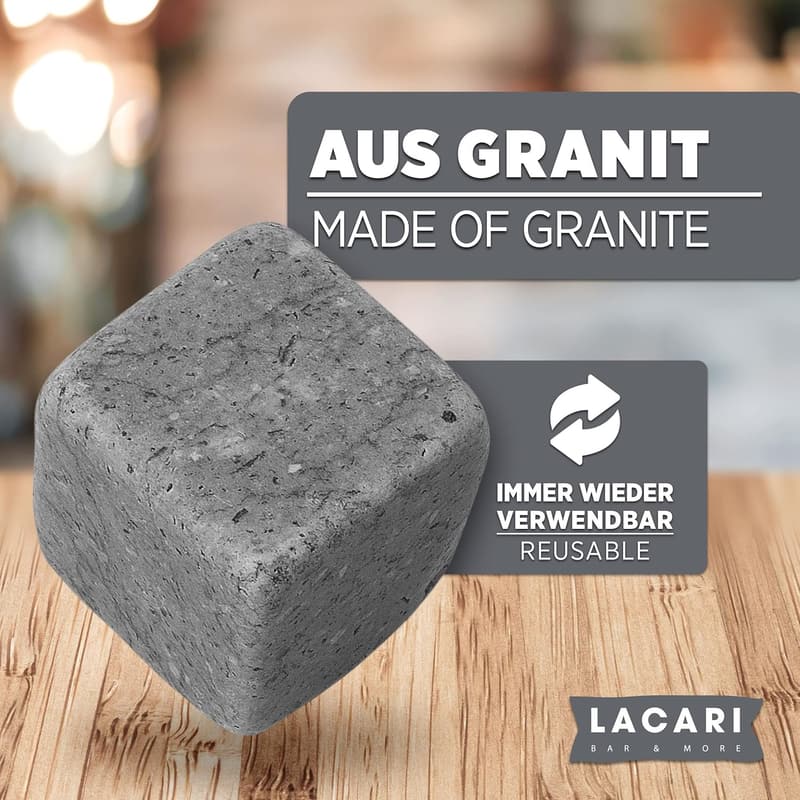 Whisky Geschenkset mit 9 wiederverwendbaren Steinen und Holzbox