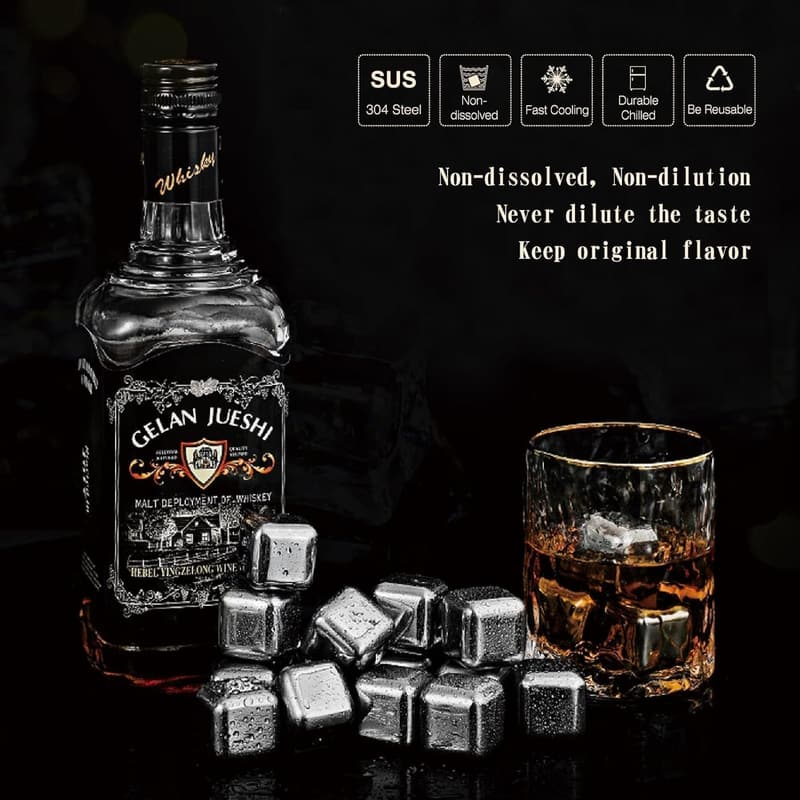 Wiederverwendbare Edelstahl Eiswürfel für Whisky und Wein – 16 Stück Set