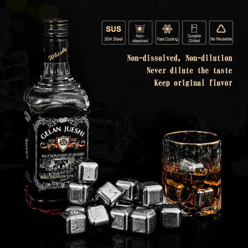 Wiederverwendbare Edelstahl-Eiswürfel für Whisky - 24er Set für Männer