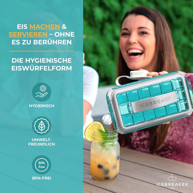 Hygienische Eiswürfelform aus Silikon mit Deckel für 18 Eiswürfel