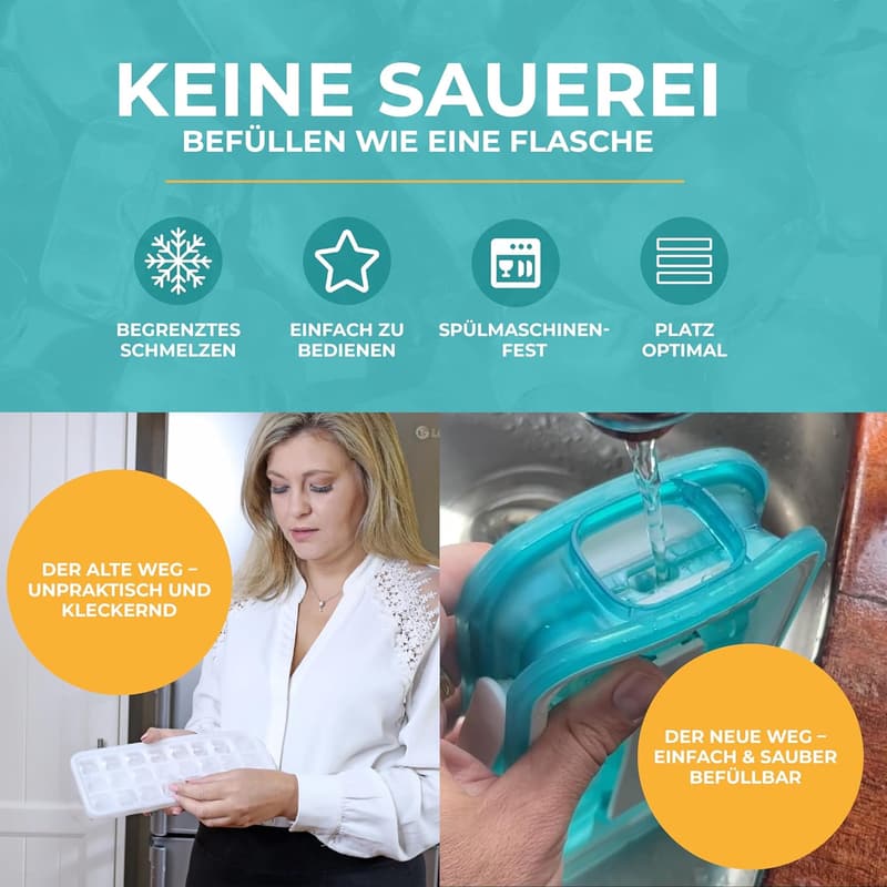 Hygienische Eiswürfelform aus Silikon mit Deckel für 18 Eiswürfel
