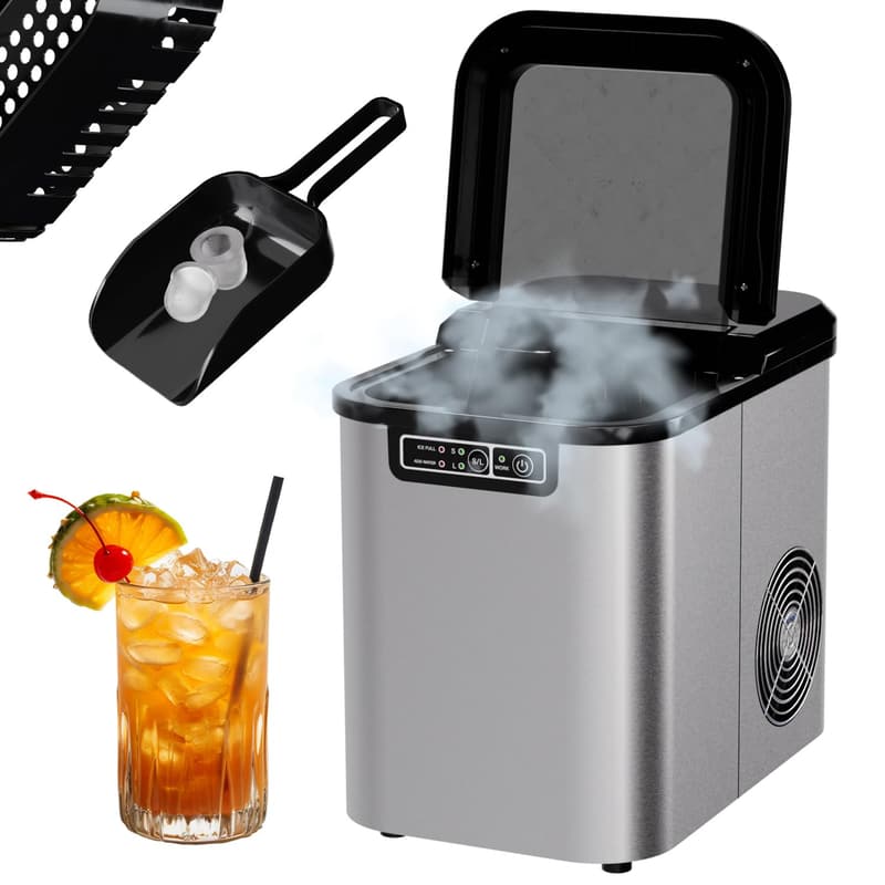 Edelstahl Eiswürfelmaschine für 12 kg/24h, selbstreinigend, 2,2l Tank