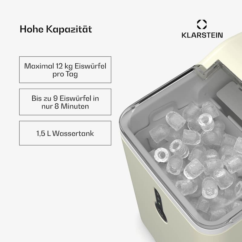 Klarstein Eiswürfelmaschine für Partys – 12 kg/24 h, tragbar, transparent