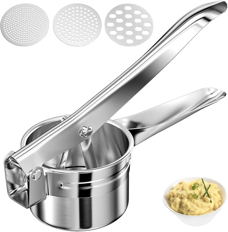 Brevanza Edelstahl-Kartoffelpresse mit 3 Austauschscheiben
