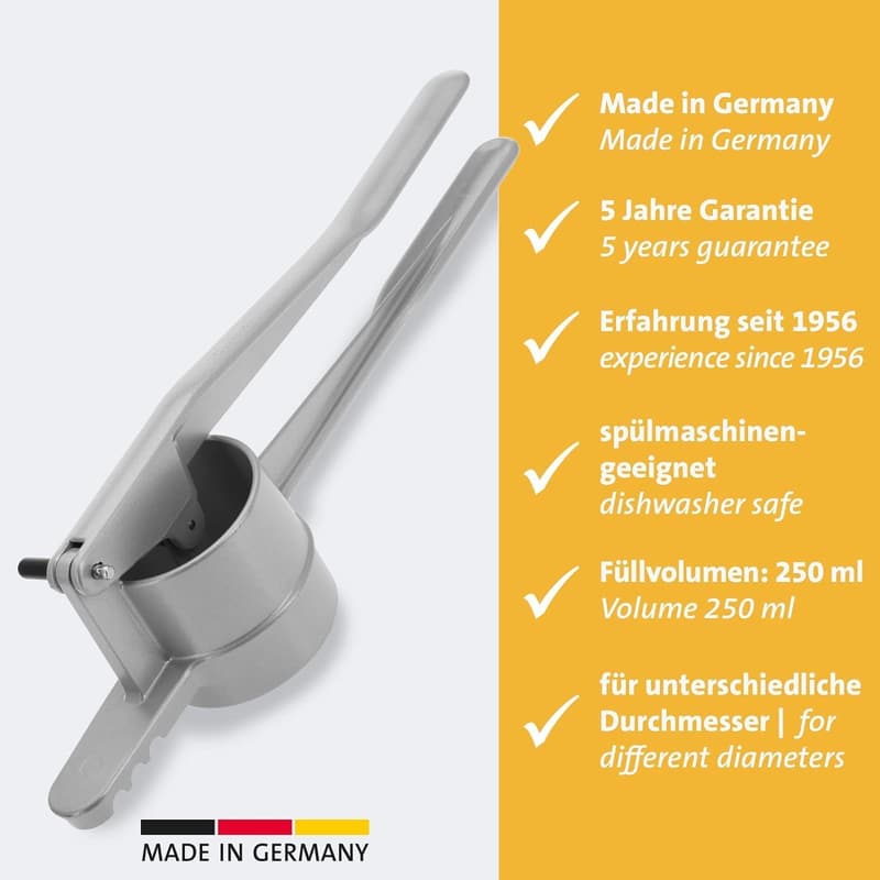 Spätzle-/Kartoffelpresse aus Aluminiumdruckguss, 41 cm, Silber