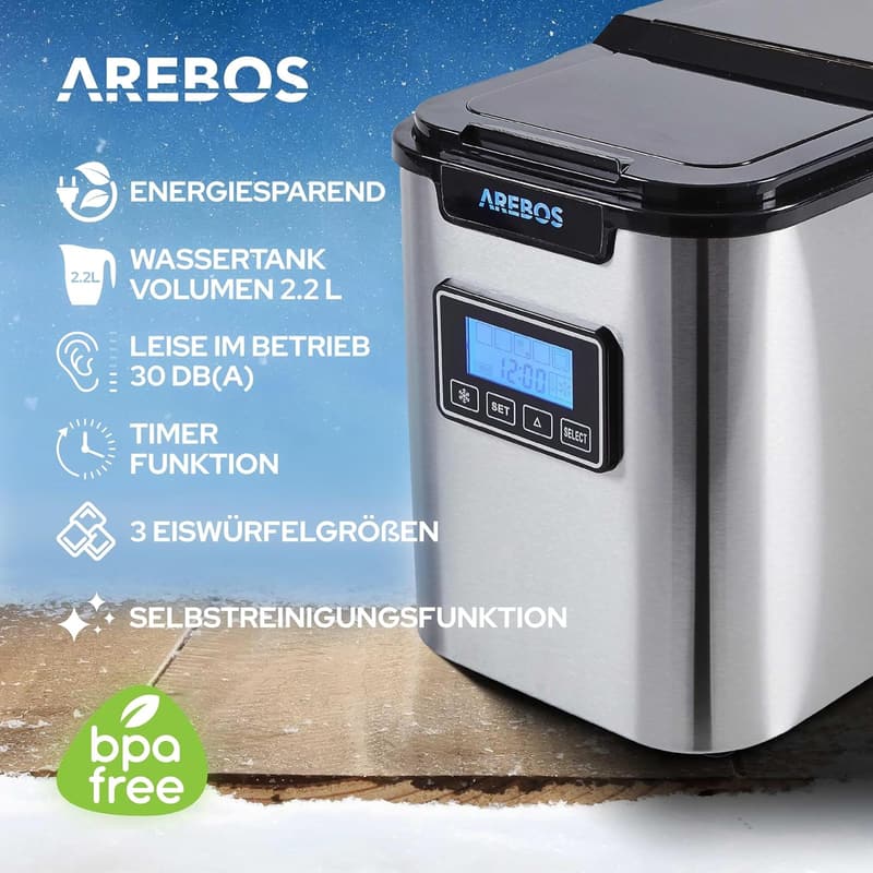 Arebos Eiswürfelmaschine mit Timer und Selbstreinigungsfunktion