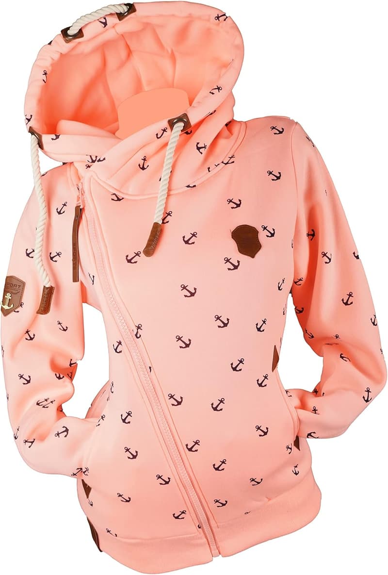 Damen Hoodie Sweatjacke XXL mit Kapuze und Fleece-Futter