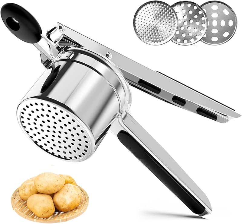 Kartoffelstampfer aus Edelstahl mit rutschfestem Silikongriff, 3 Scheiben