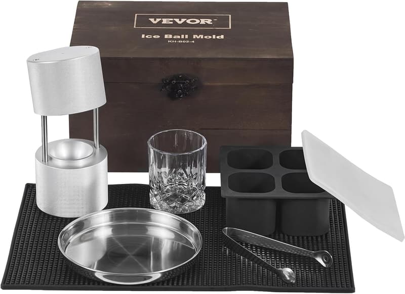 Eiskugelpresse 60 mm mit Tropfschale und Zange - für Whisky und Cocktails