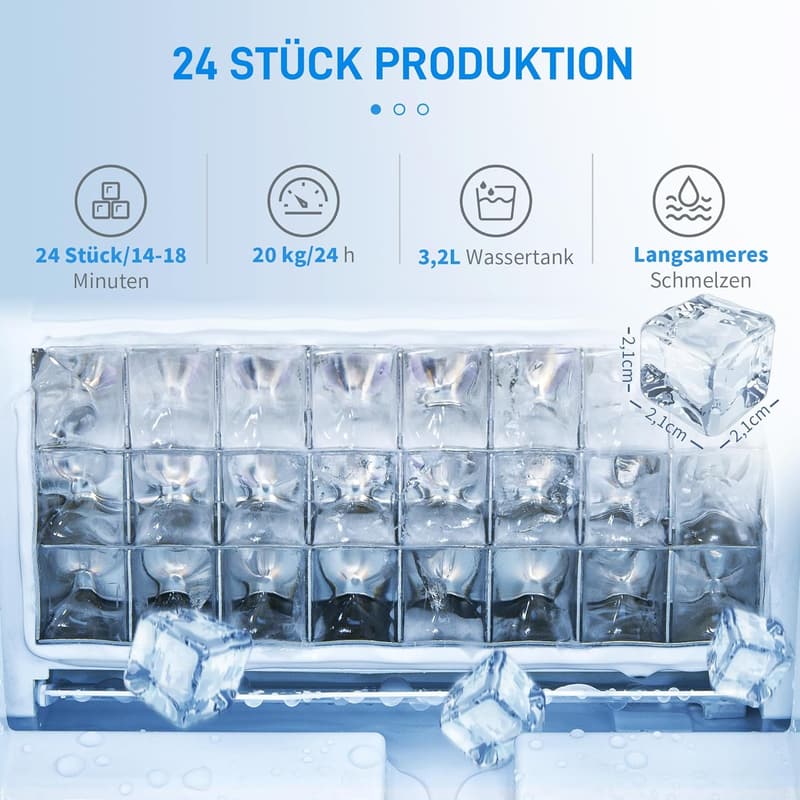 Edelstahl Eiswürfelmaschine mit 20kg/24h und 3,2L Wassertank