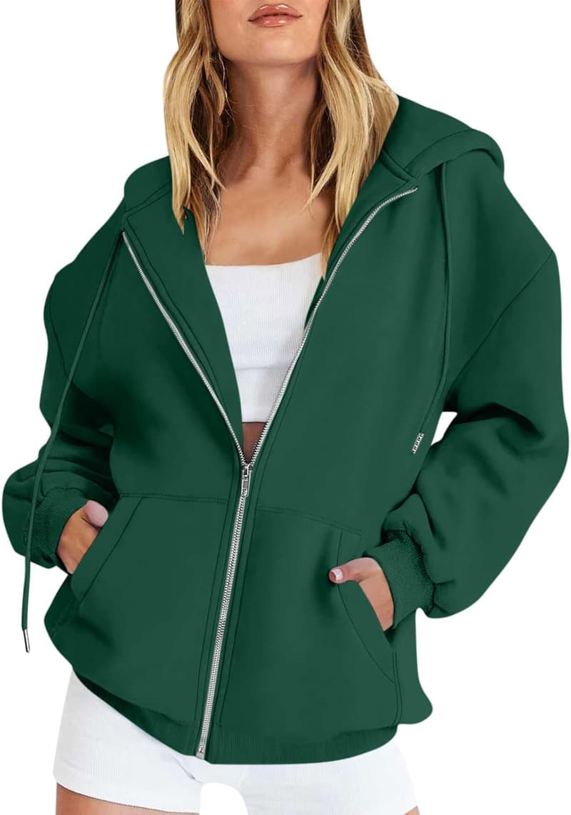 Oversized Damen Hoodie mit Reißverschluss – Einfarbige Sweatjacke für Freizeit und Sport