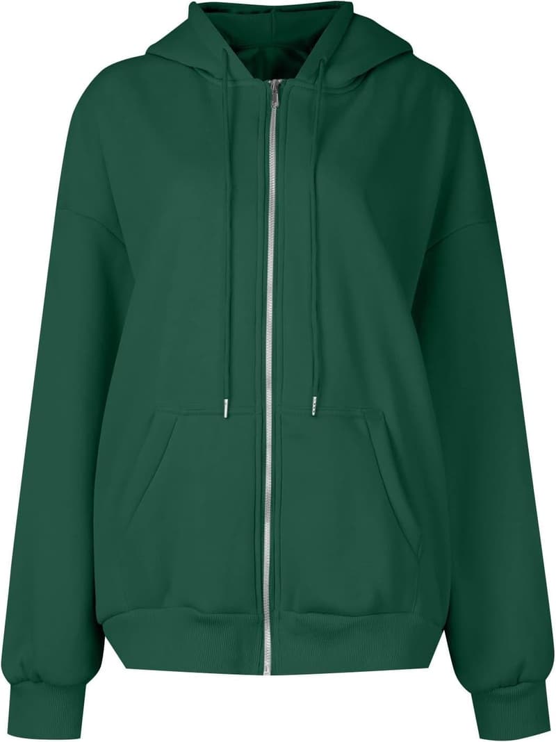 Oversized Damen Hoodie mit Reißverschluss – Einfarbige Sweatjacke für Freizeit und Sport