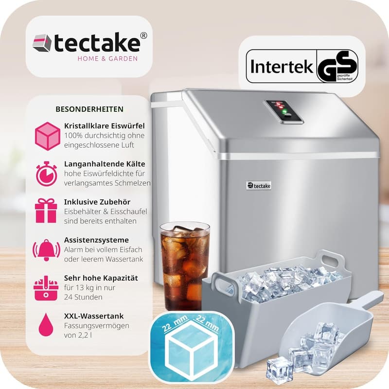 Eiswürfelmaschine für klare Eiswürfel, 13 kg/24 Std., Silber