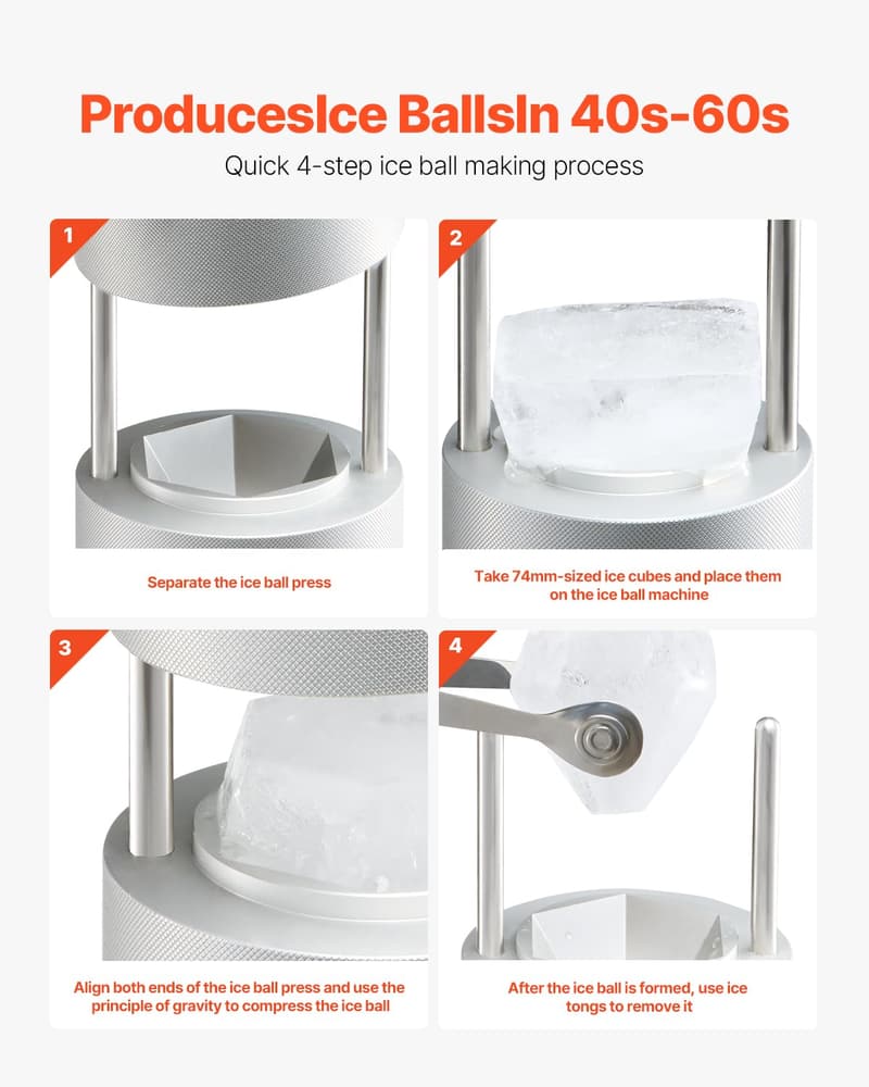 Aluminium Eiskugelformer Set mit Zange für Cocktails und Partys