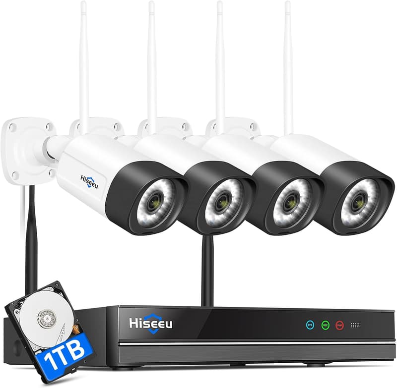 Hiseeu WLAN Überwachungskameraset mit 4x5MP und Nachtsicht, 1TB Festplatte