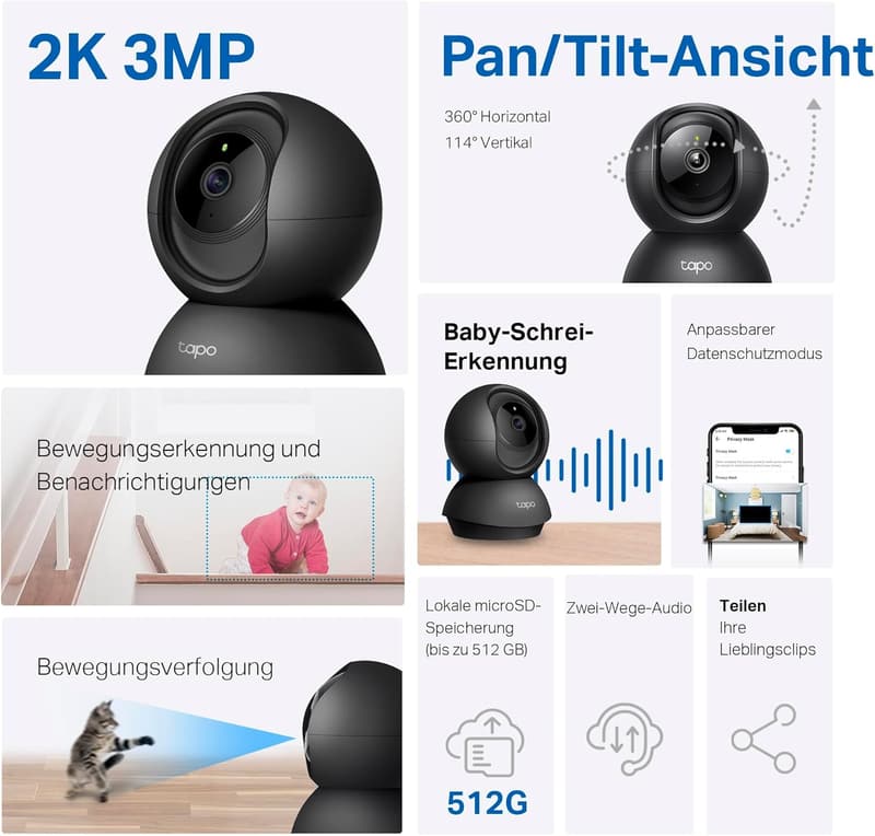 Tapo TP-Link C211 WLAN Überwachungskamera mit 3MP und Nachtsicht